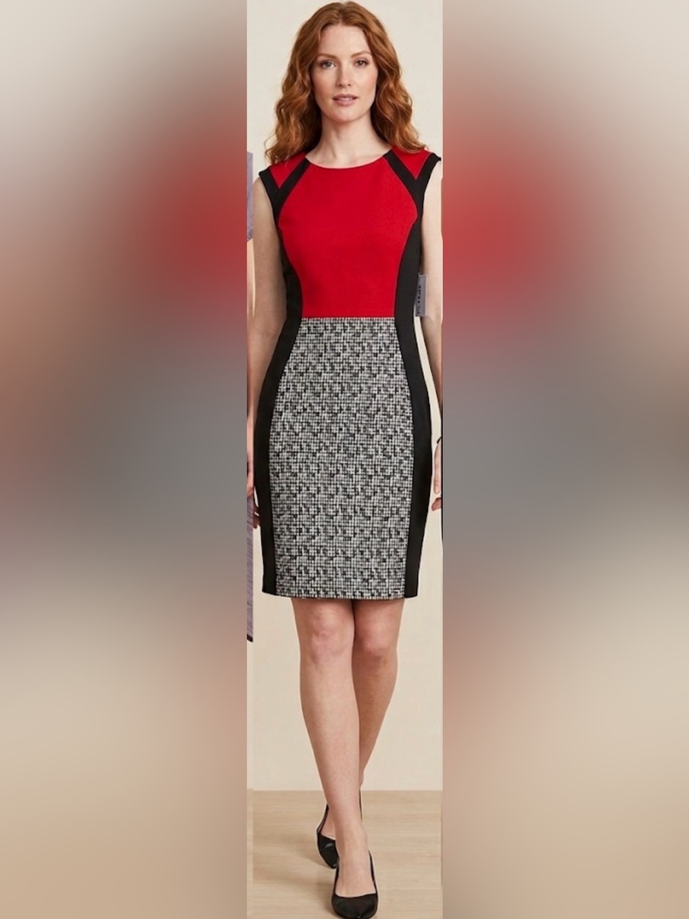 Enfocus Studio Red, Black & White Colorblock Midi Dress size 4 NWT